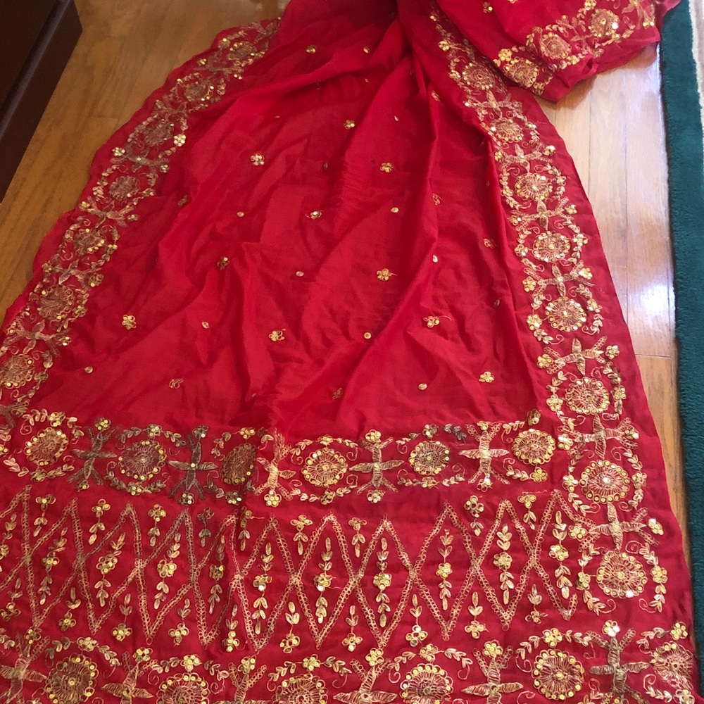Red Embroidered Women’s Ethnic Sari with Gold Accents